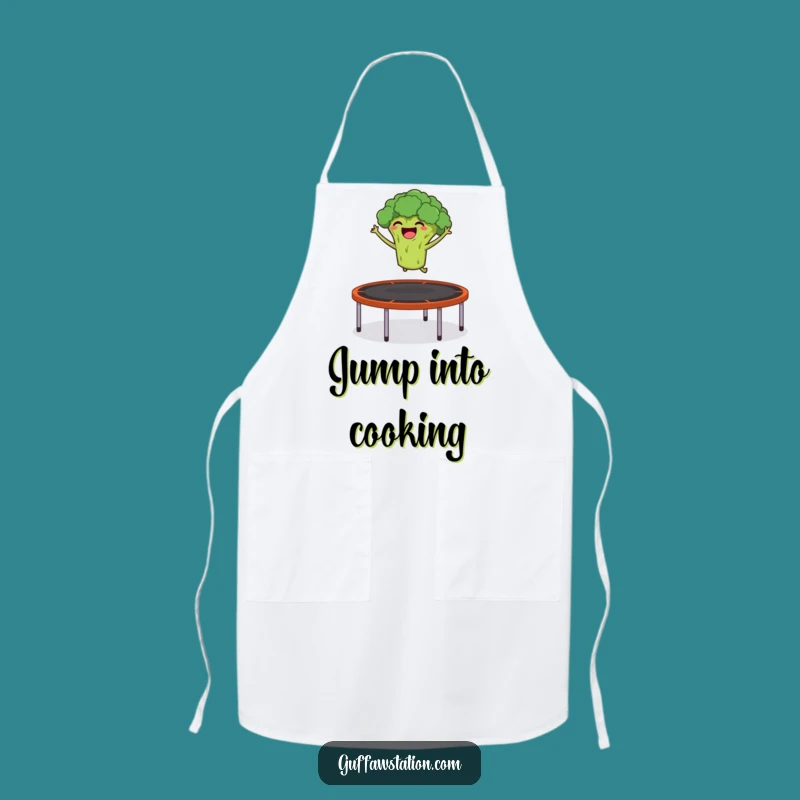 Funny Chef Broccoli Apron: Giggling Veggie Trampoline Jump, Hilarious Funny Gift for Cooks