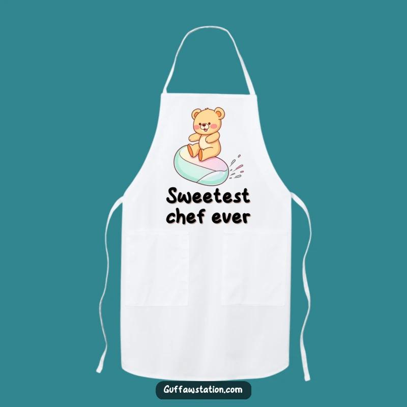 Funny Jelly Bean Surfing Teddy Bear Apron - Kitchen Cartoon Wear & Funny Gift