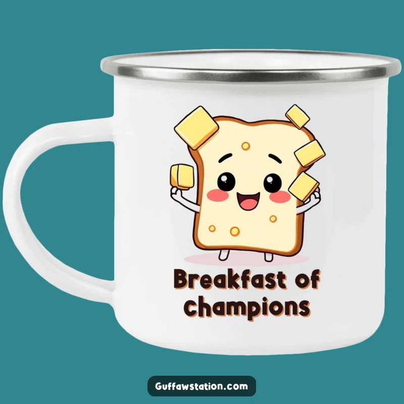 Funny Juggling Toast Butter Camping Mug - Breakfast Outdoor Gift
