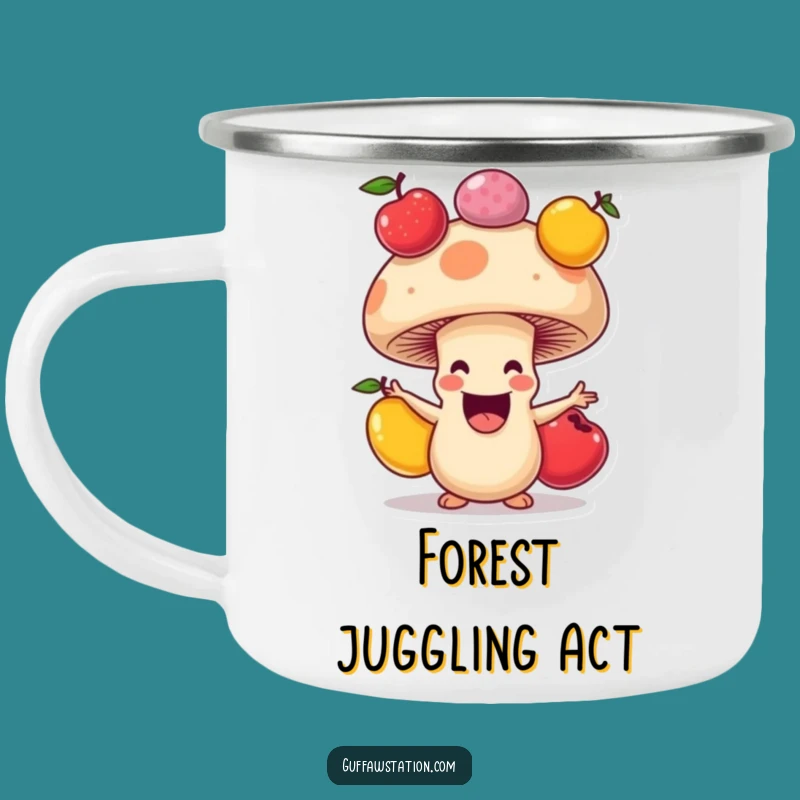 Funny Mushroom Juggling Enamel Camping Mug, Outdoor Cartoon Cheer, Durable Funny Gift