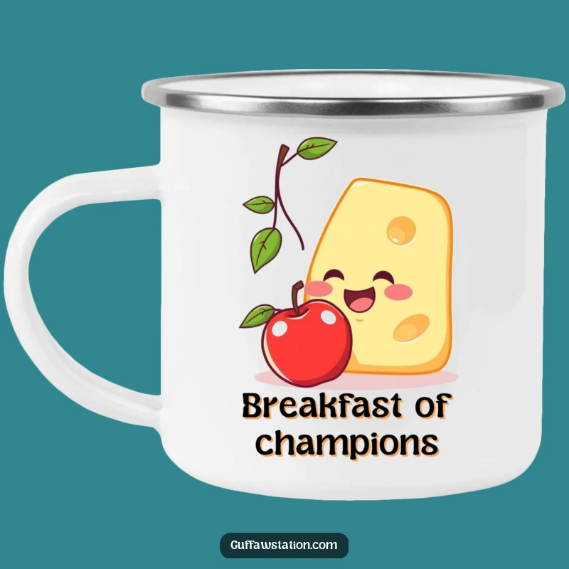 Funny Cheese Catching Apple Camping Mug - Outdoor Cartoon Cup & Funny Gift