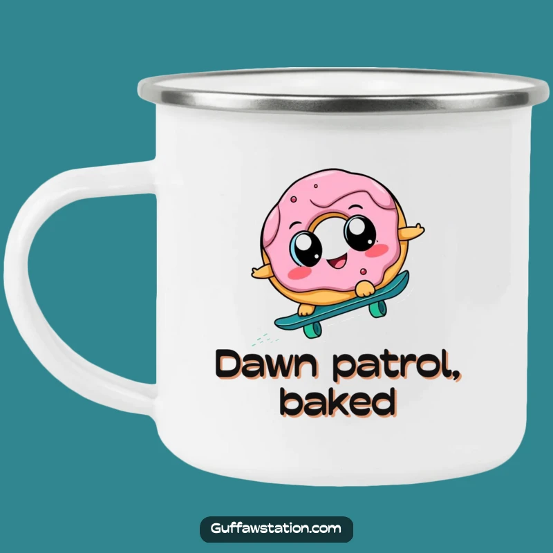 Funny Donut Skateboard Camping Mug: Adventure & Laughs, Perfect Outdoor Funny Gift