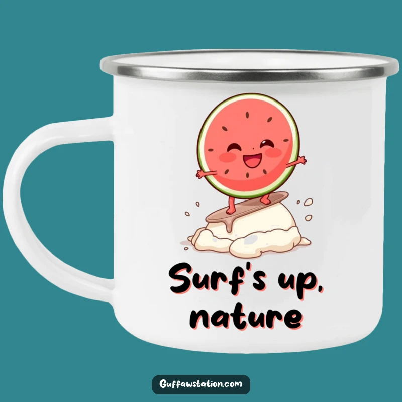 Funny Watermelon Surf Camping Mug: Hilarious Outdoor Sip, Perfect Funny Gift for Adventurers!