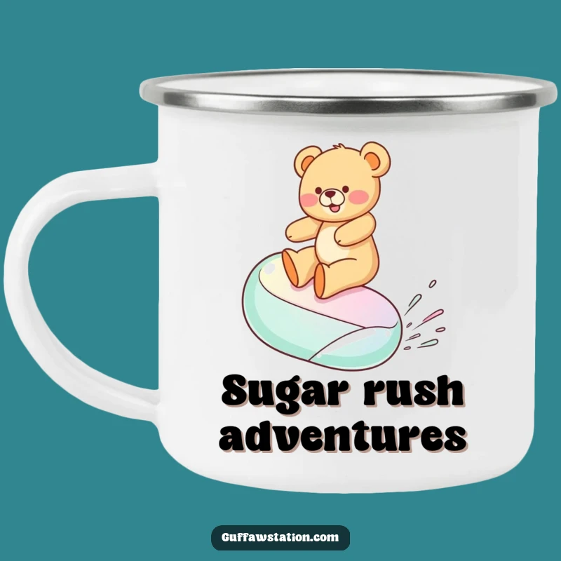 Funny Jelly Bean Surfing Teddy Bear Camping Mug - Outdoor Cartoon Cup & Funny Gift