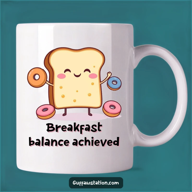 Funny Toast Donut Juggling Mug: Cheerful Breakfast Treat, Perfect Happy Gift!