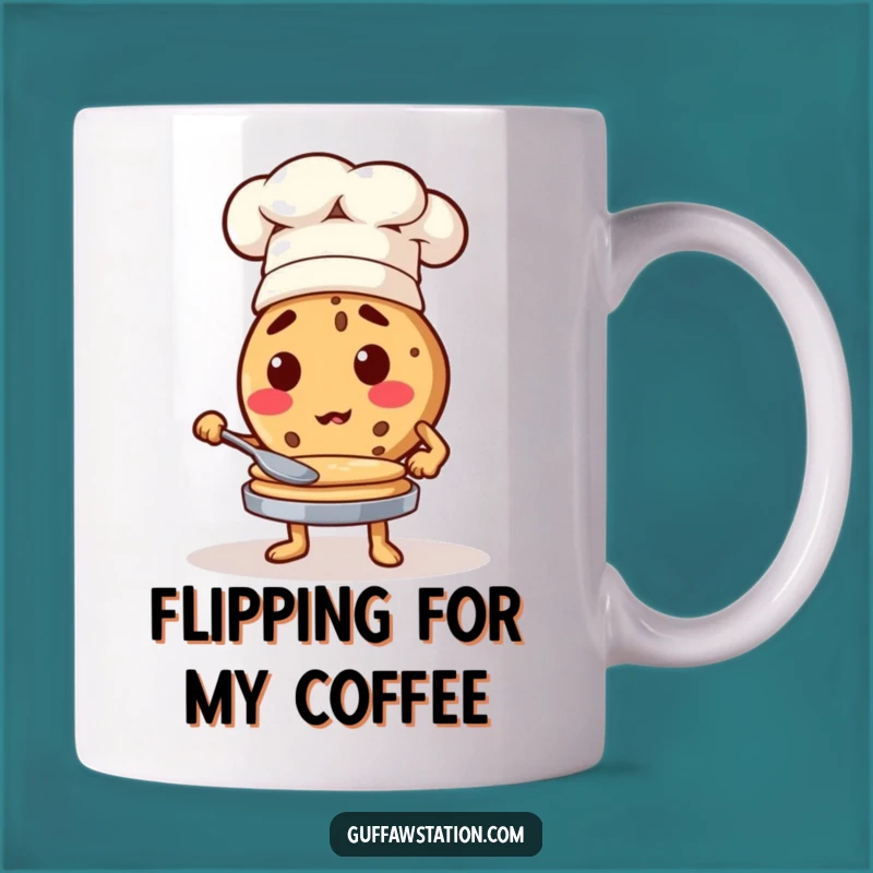 Funny Cookie Chef Flipping Pancakes Mug - Culinary Humor Gift!