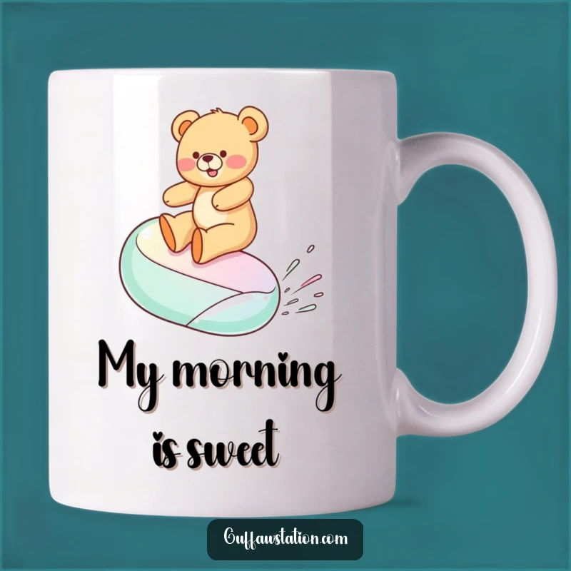 Funny Jelly Bean Surfing Teddy Bear Mug - Adorable Cartoon Gift