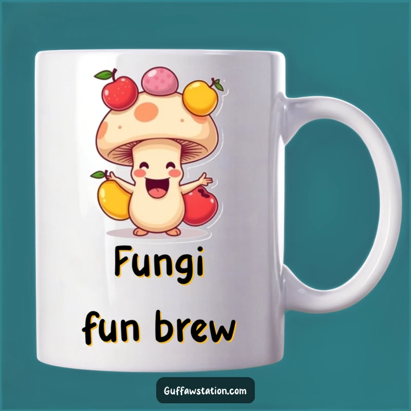 Funny Mushroom Juggling Mug, Happy Cartoon Character, Joyful Funny Gift Idea