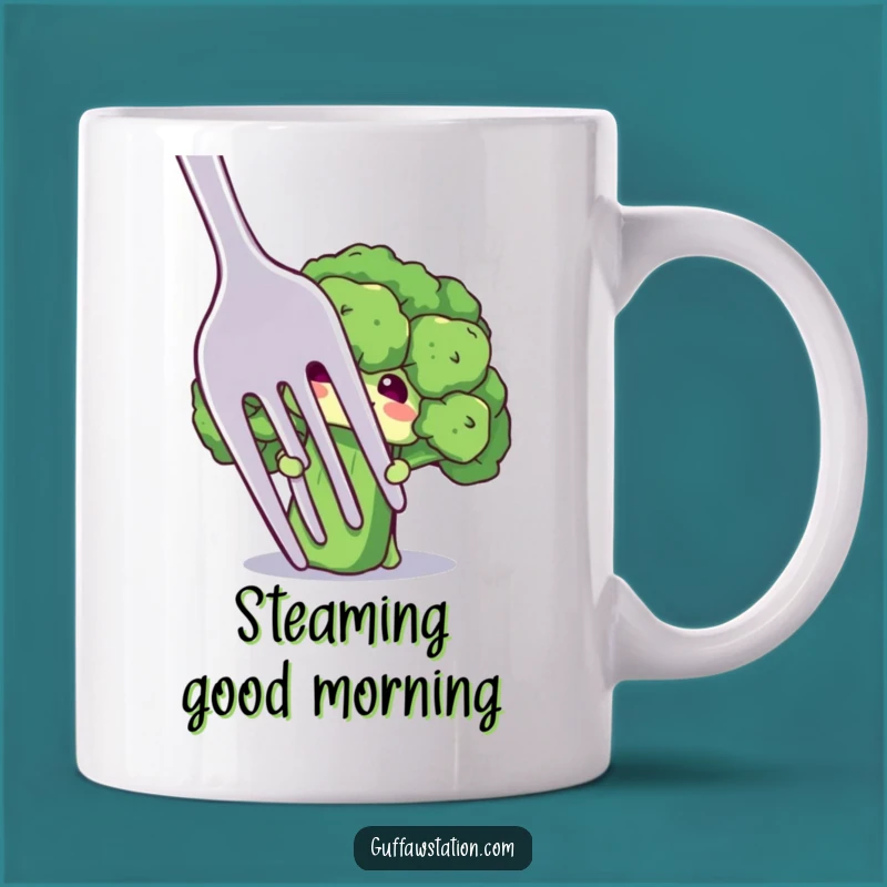 Funny Broccoli Mug: Shy Floret Hiding, Giant Fork Surprise Gift