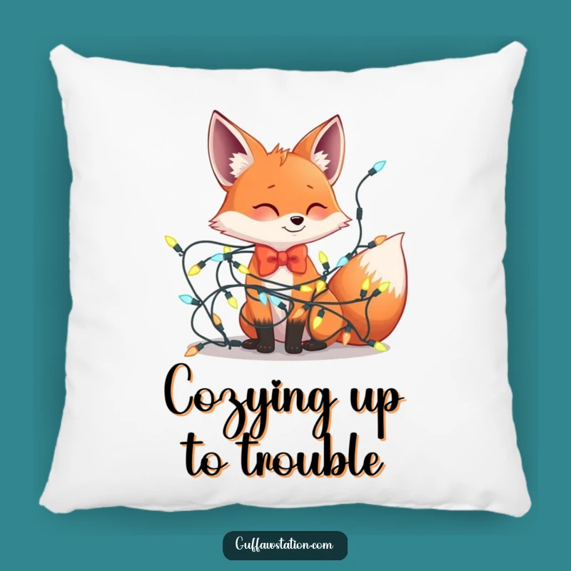 Funny Fox Bowtie Lights Tangle Pillow - Cozy & Hilarious Holiday Accent