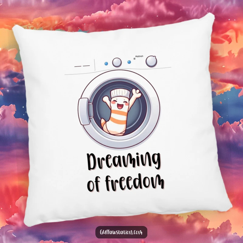 Funny Pillows: A cheeky sock waves farewell to the washing machine, offering comfort and hilarious laundry day vibes as a delightful accent pillow.
