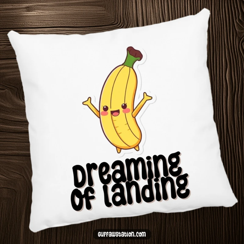 Funny Banana Slip Pillow showing a banana dramatically slipping on a peel with arms flailing, soft and hilariously dynamic.