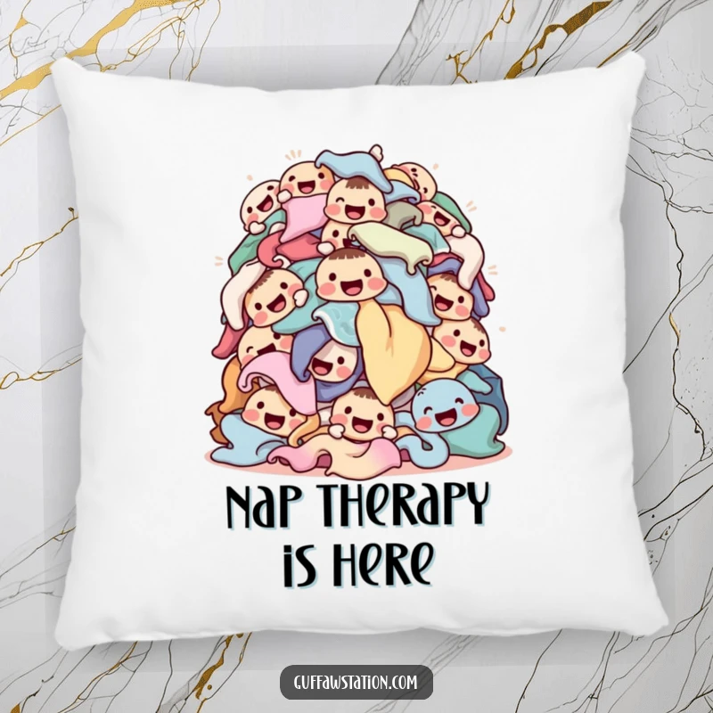 Funny laundry pillow showcasing a tumbling pile of happy-faced clothes, offering cozy comfort and a burst of cheerful domesticity.