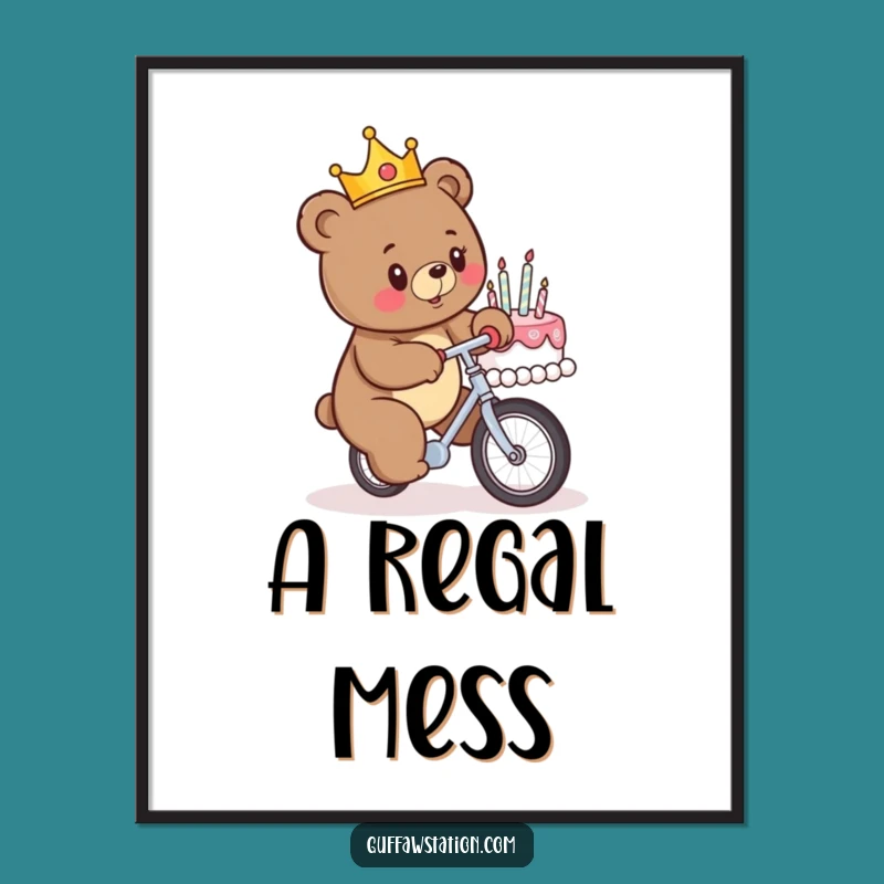 Funny Birthday Bear Unicycle Cake Disaster Digital Art - Hilarious Print