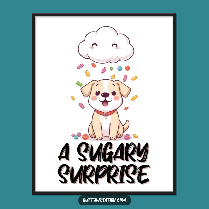 Funny Shy Cloud Dog Digital Art: Downloadable Sweet Candy Rain