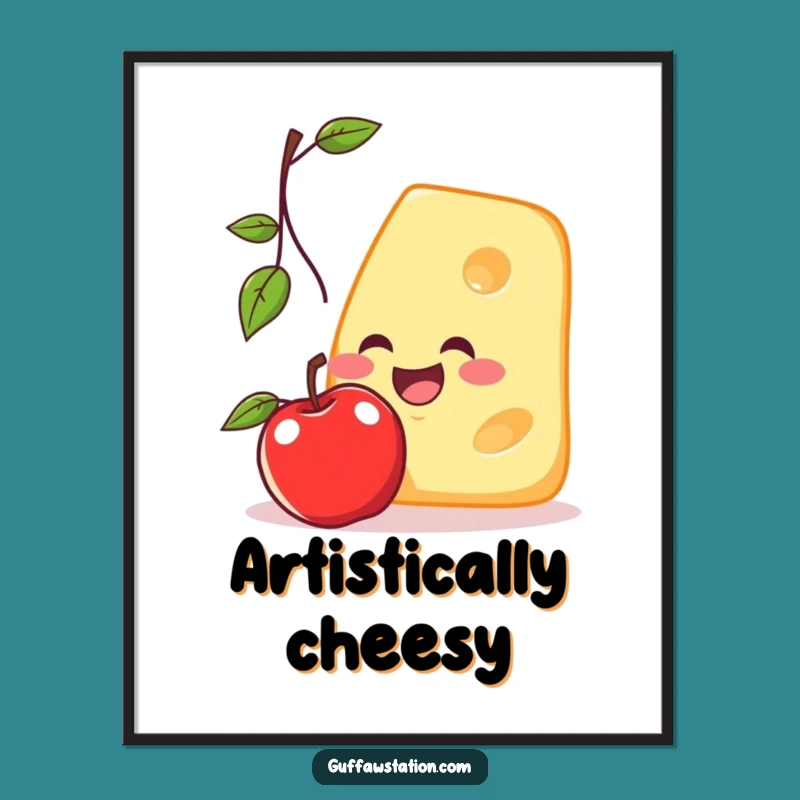 Funny Cheese Catching Apple Print - Digital Cartoon Art & Funny Gift