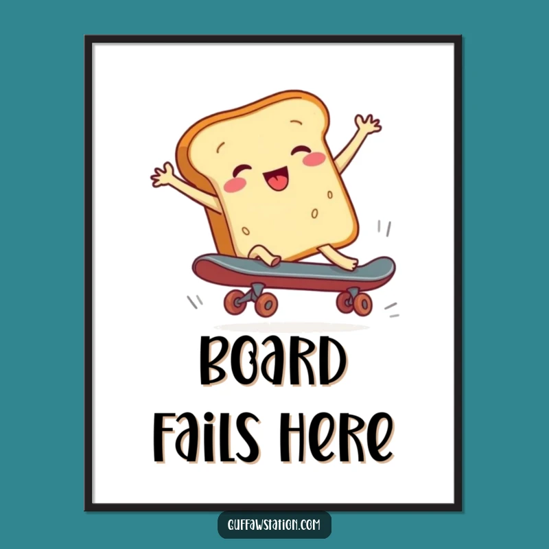 Funny Bread Skateboard Art Print, Whimsical Cartoon Decor, Unique Funny Gift
