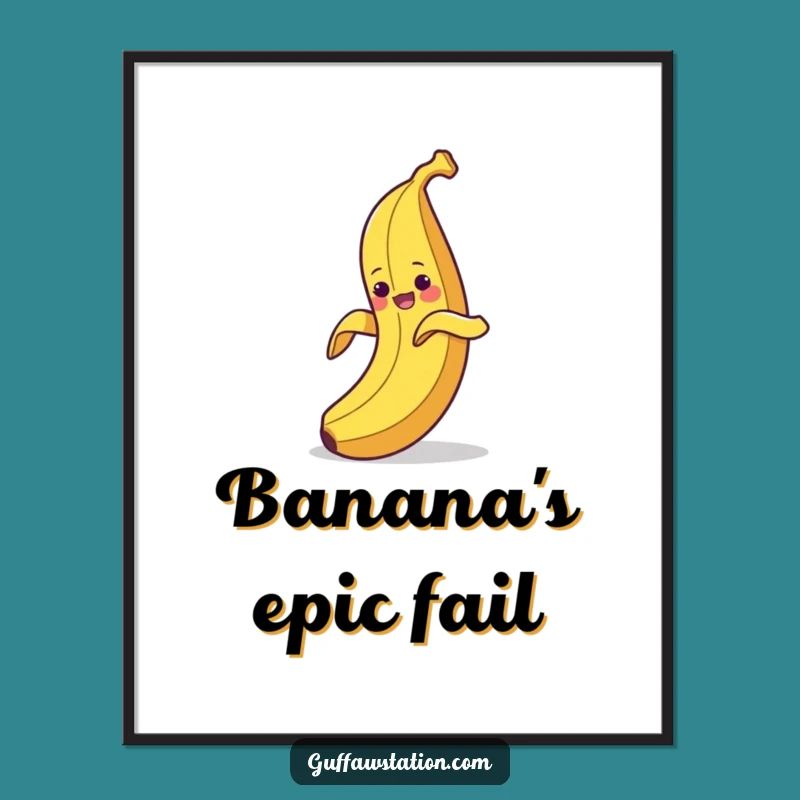 Funny Clumsy Banana Digital Art: Hilarious Fruit Fail Print for Comedic Decor
