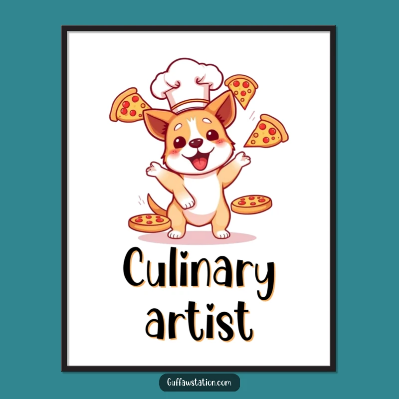 Funny Dog Chef Pizza Juggling Digital Print - Instant Hilarious Wall Art Download