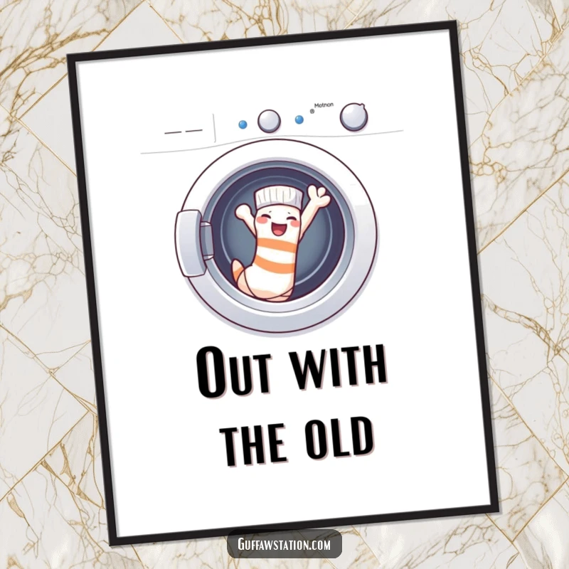 Funny Digital Art Prints: A cheeky sock waves triumphantly, symbolizing freedom and hilarious laundry day escapes, ready to be printed and displayed.