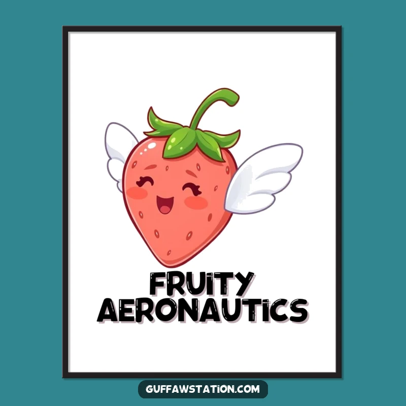 Funny Flying Strawberry Digital Print: Delighted Art, Instant Decor Gift!