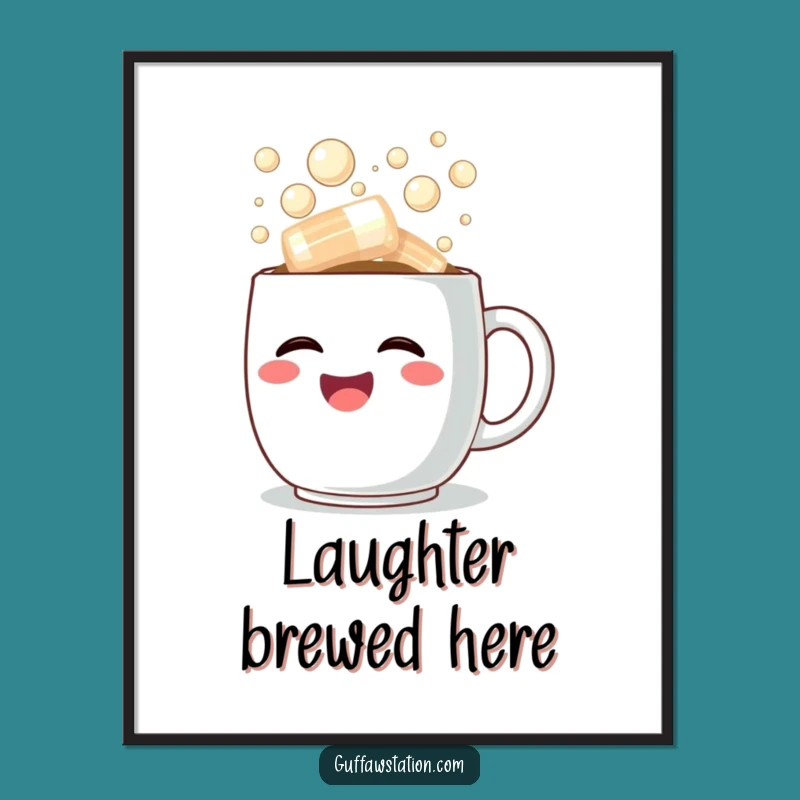 Funny Laughter Digital Art: Overflowing Coffee Cup Design, Instant Funny Gift for Walls