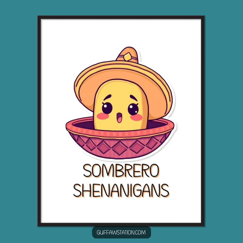 Funny Taco Sombrero Digital Print: Surprised Art, Instant Fiesta Decor Gift!