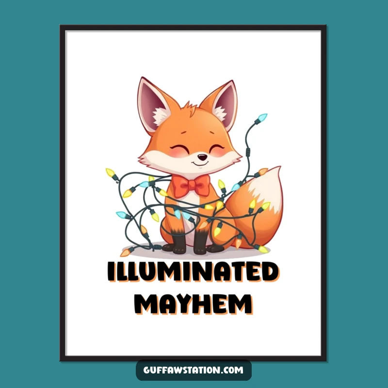 Funny Fox Bowtie Lights Tangle Digital Art - Hilarious Holiday Decor