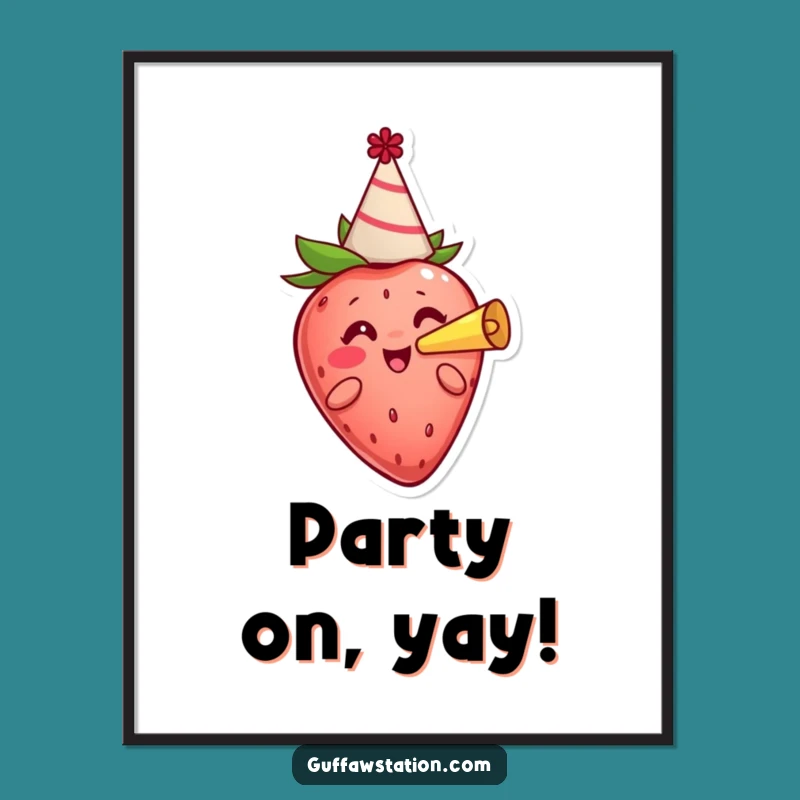 Funny Cheerful Strawberry Digital Art - Hilarious Instant Download Gift