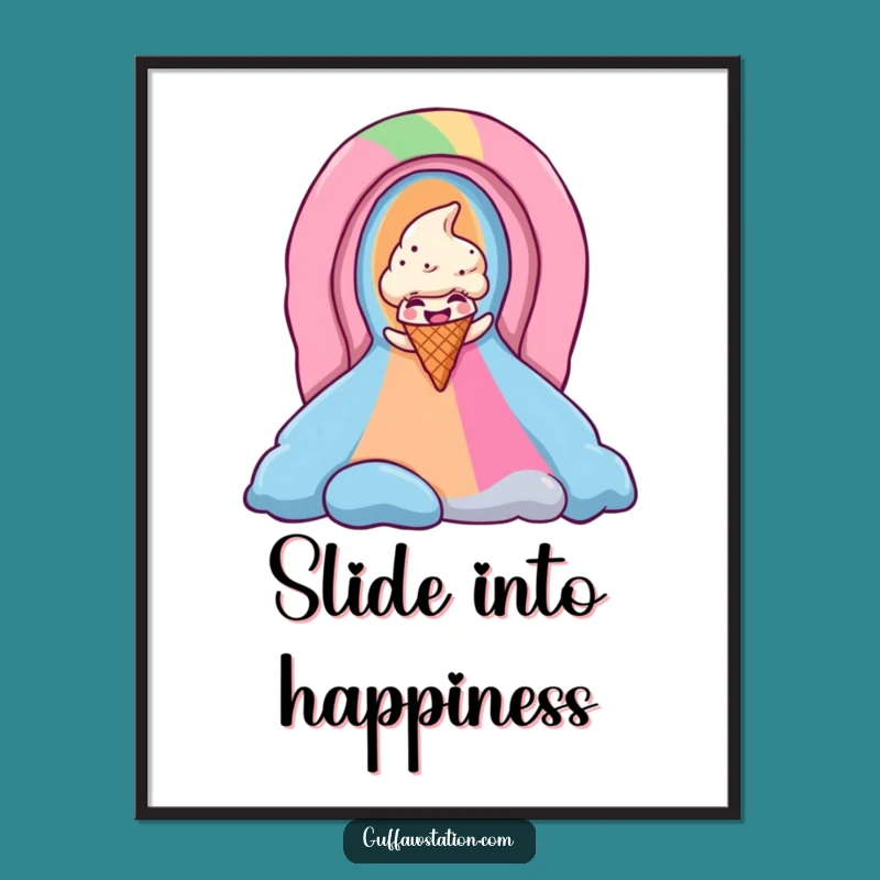 Funny Ice Cream Cone Digital Art - Instant Rainbow Joy Print Gift!