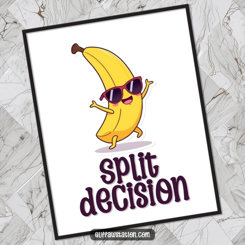 Funny happy banana character wearing sunglasses, performing a cartwheel, as humorous funny digital art.