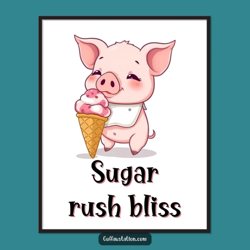 Funny Piglet Ice Cream Digital Art: Instant Sweet & Hilarious Wall Decor