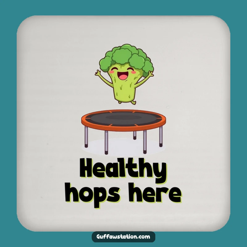 Funny Veggie Coaster: Broccoli Trampoline Jump Art, Perfect Funny Gift for Kitchens