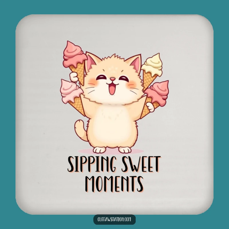 Funny Cat Ice Cream Coasters: Protect Surfaces with Sweetness, Delightful Funny Gift Set