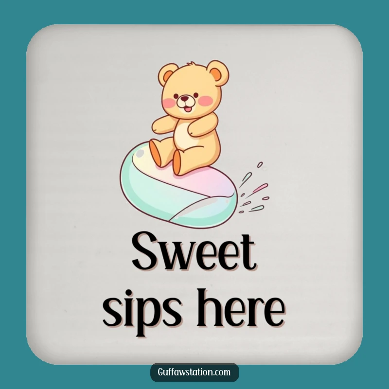 Funny Jelly Bean Surfing Teddy Bear Coaster - Cartoon Drink Protector & Funny Gift
