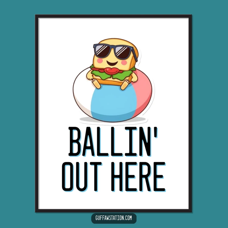 Funny Sandwich Beach Poster, Vibrant Cartoon Decor, Chill Funny Gift Art