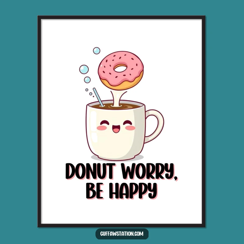Funny Coffee Mug Donut Bubble Poster: Wall Art of Morning Merriment