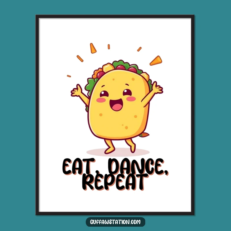 Funny Taco Dance Poster: Happy Character Art, Vibrant Hilarious Gift for Walls!