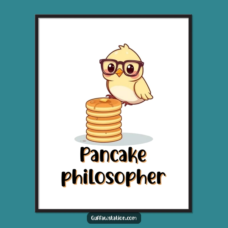 Funny Bird Professor Pancakes Poster - Whimsical Wall Art for Breakfast Nooks