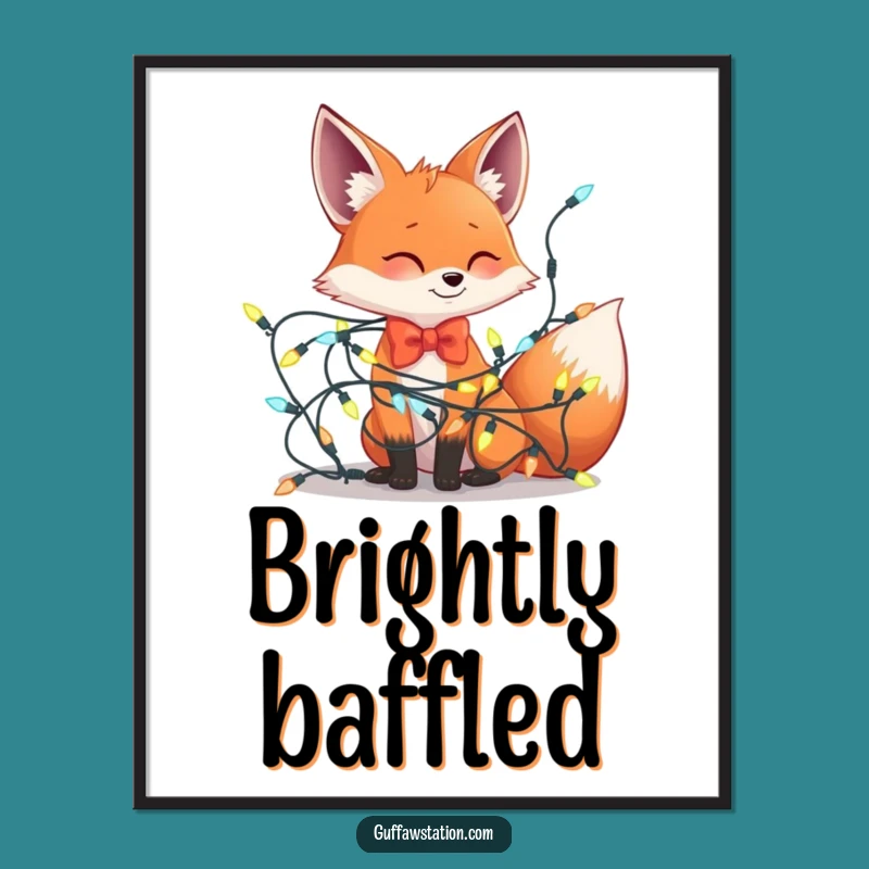 Funny Fox Bowtie Lights Tangle Poster - Hilarious Holiday Wall Art
