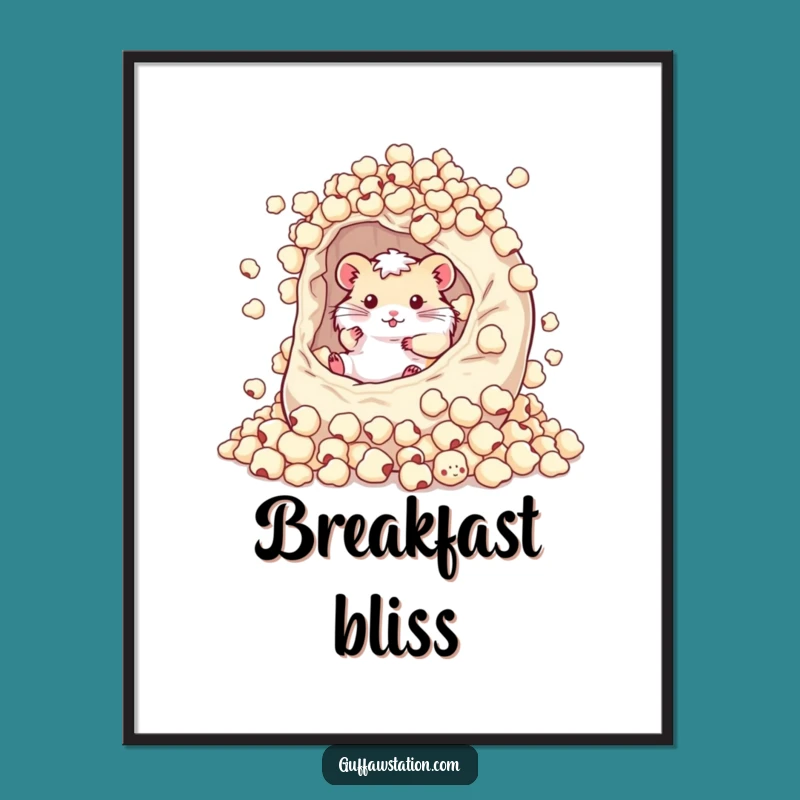 Funny Hamster Cereal Bowl Poster - Whimsical Wall Art for Kitchens and Nurseries