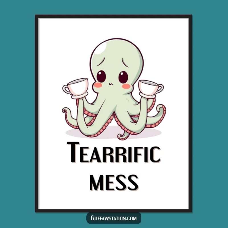 Funny Octopus Teacup Poster: Whimsical Wall Art for Your Space!