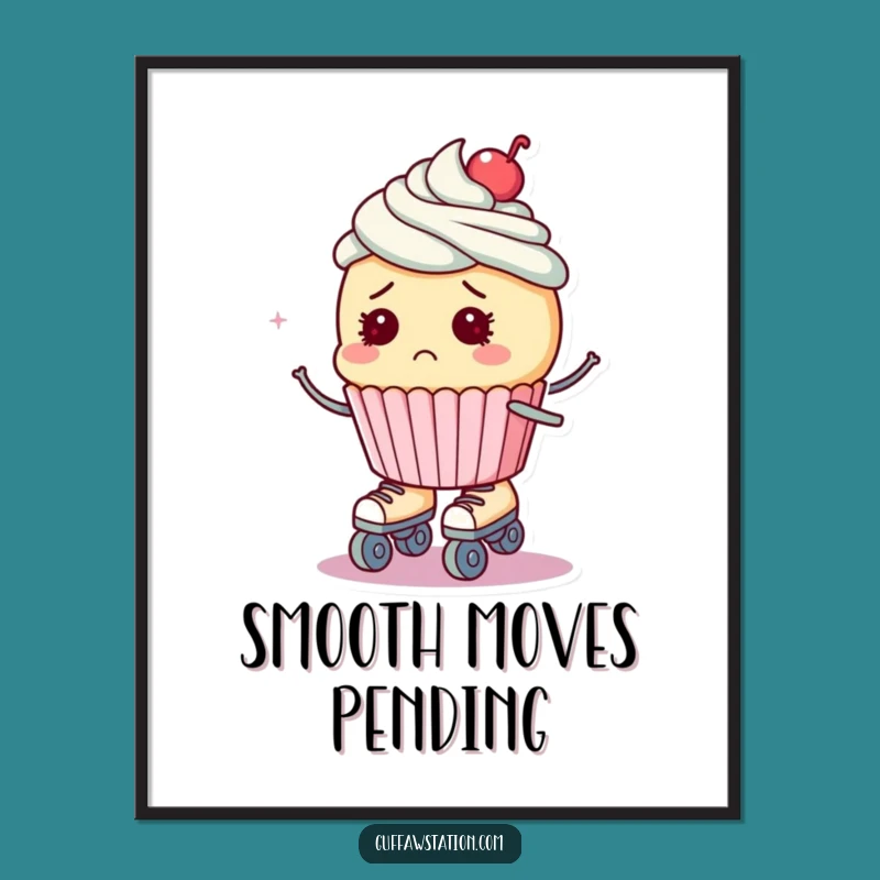 Funny Roller Skate Cupcake Poster: Bewildered Art, Hilarious Wall Decor Gift!
