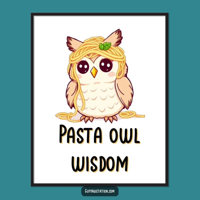 Funny Spaghetti Owl Poster - Whimsical Culinary Art Gift