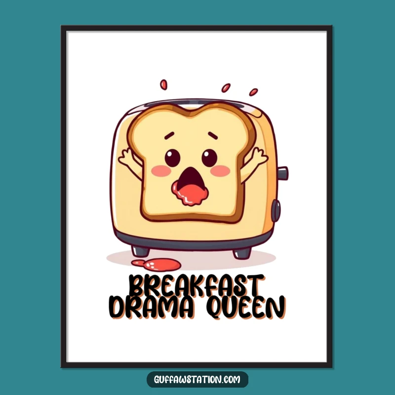 Funny Toast Leap Poster - Dramatic Breakfast Art with Jam Splatter Gift