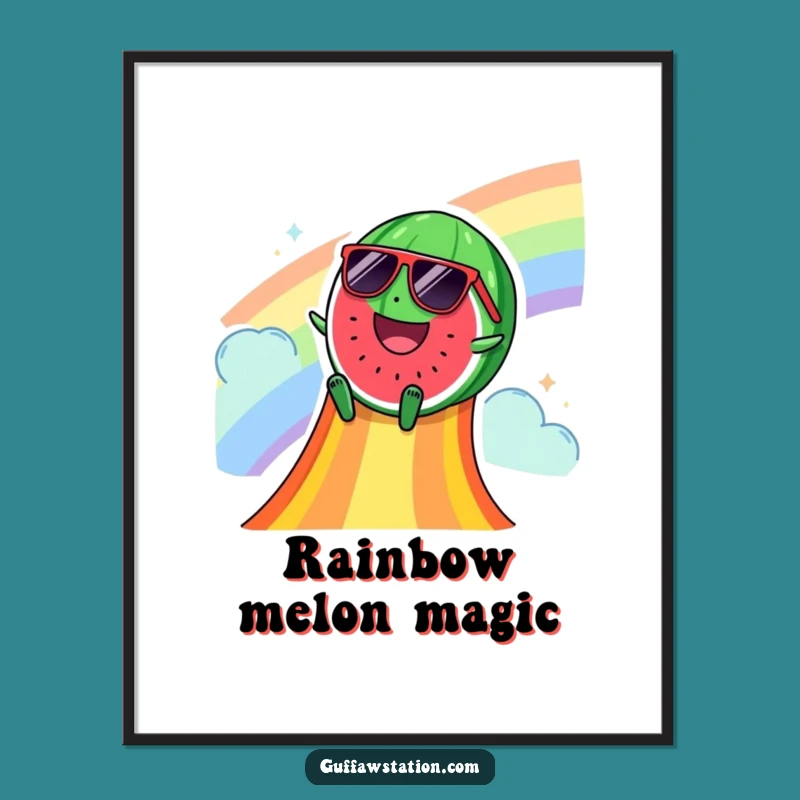 Funny Watermelon Rainbow Slide Poster: Vibrant Summer Art for a Cheerful Space
