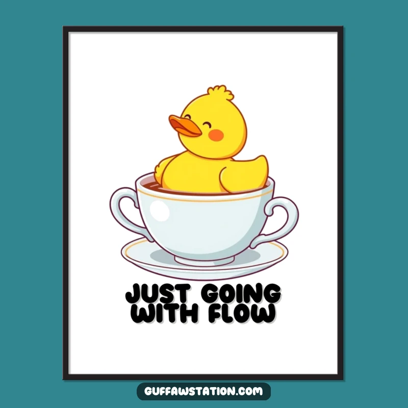 Funny Confused Duck Teacup Poster - Hilarious Wall Art Decor!