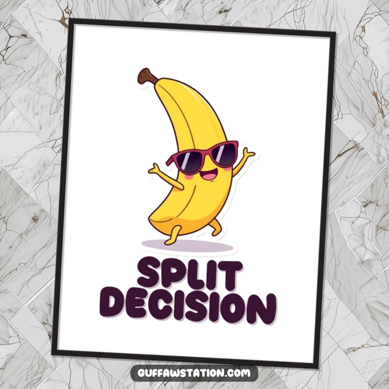 Funny happy banana wearing sunglasses, performing a cartwheel, creating delightful and funny poster art.