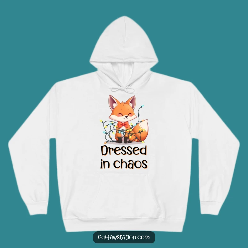 Funny Fox Bowtie Lights Tangle Hoodie - Cozy & Hilarious Holiday Wear