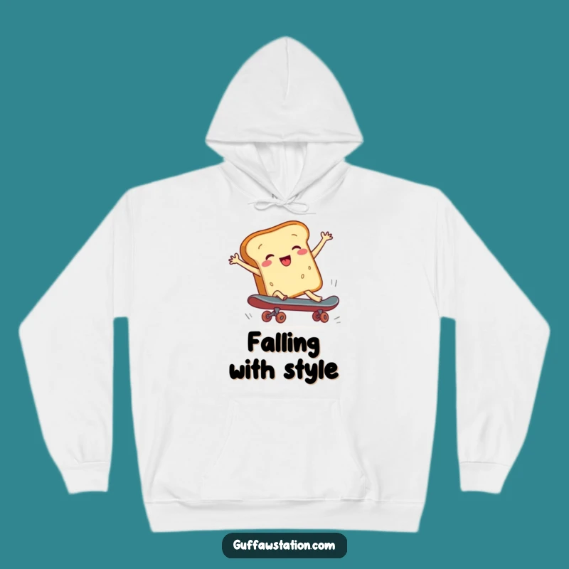 Funny Bread Skateboard Fail Hoodie, Cozy Cartoon Apparel, Ultimate Funny Gift Choice